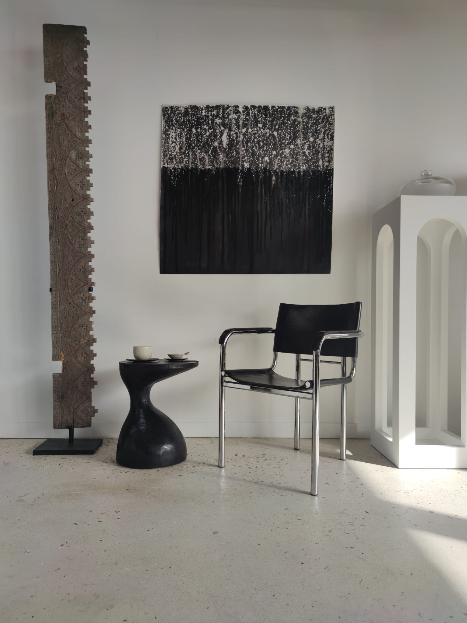 Sofa end in solid wood monoxyl organic shape black color