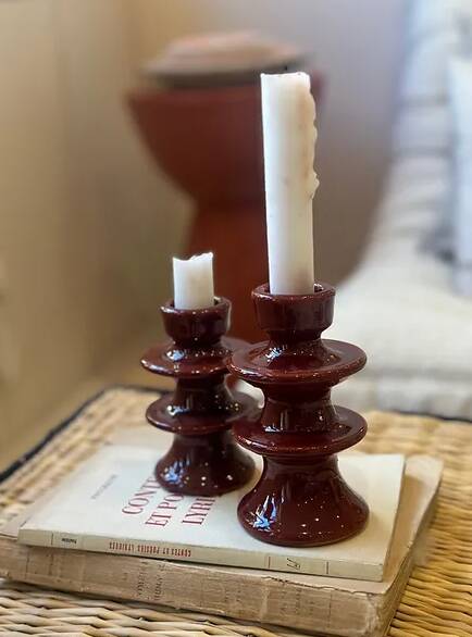 Colorful burgundy red designer candlestick holder