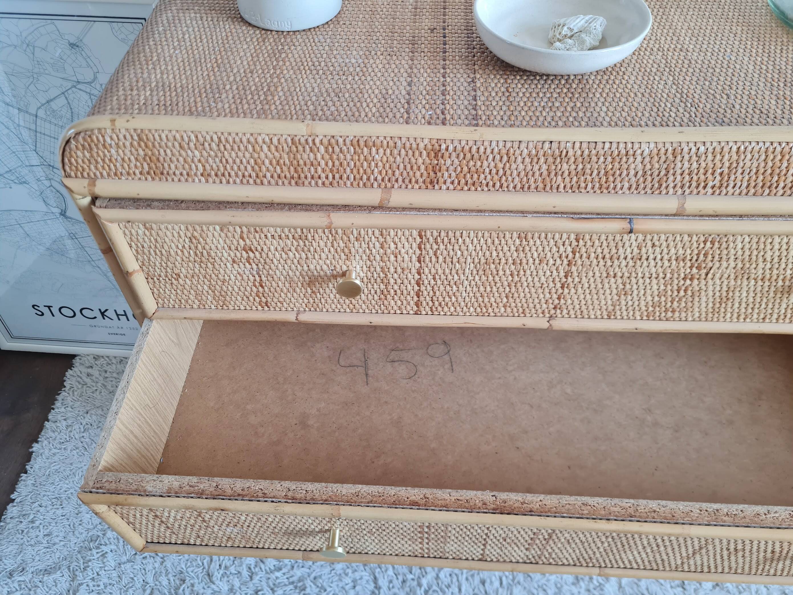 Vintage rattan chest of drawers