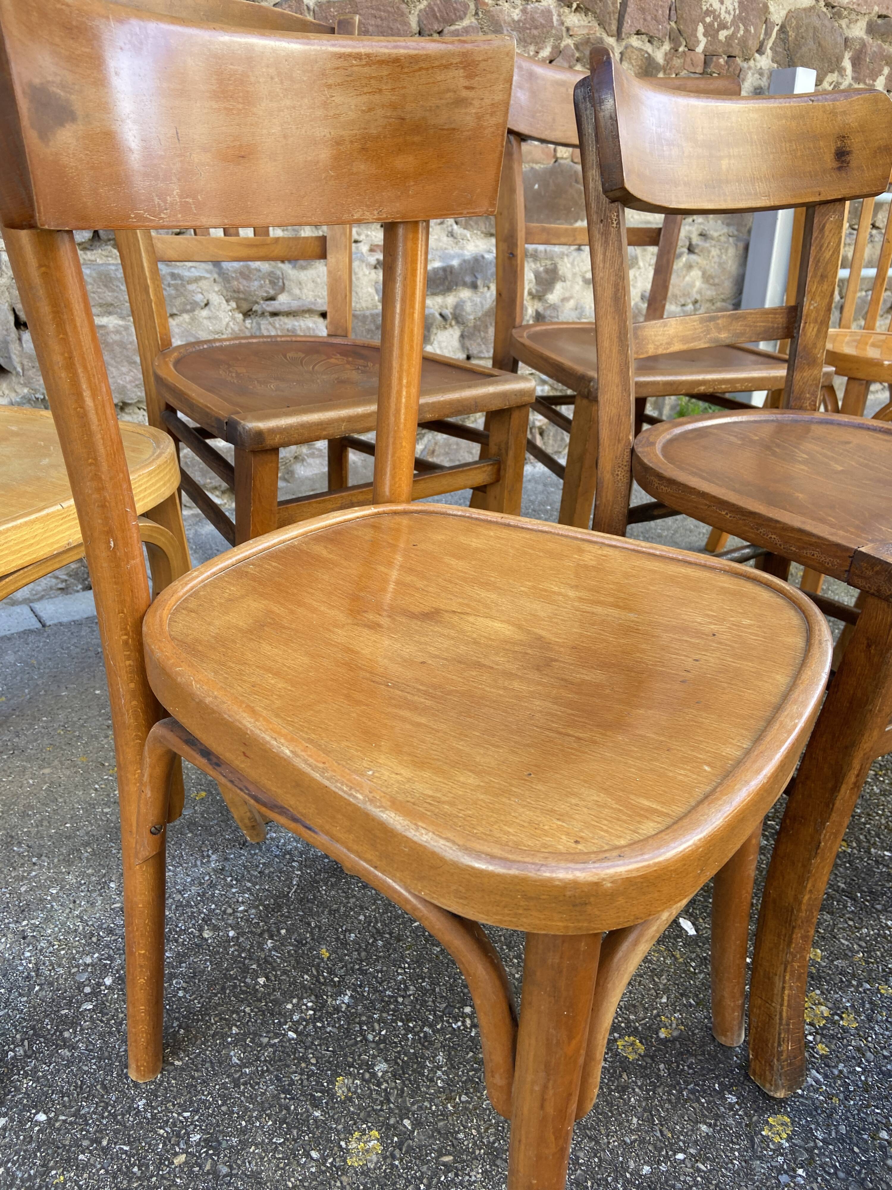 Set of 10 Thonet Fischel bistro chairs mismatched restaurant bentwood bent Brasserie