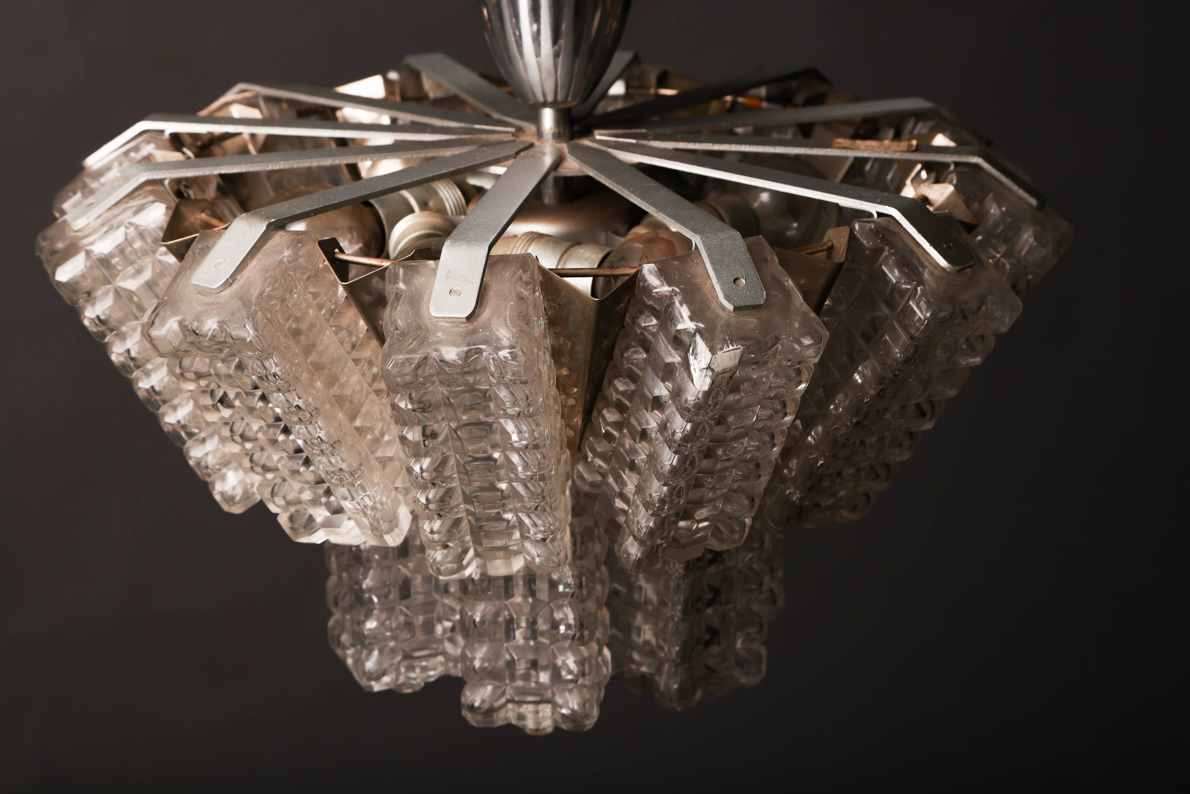 Vintage Austrolux Glass Chandelier: 1960s Mid-Century Modern Pendant Light