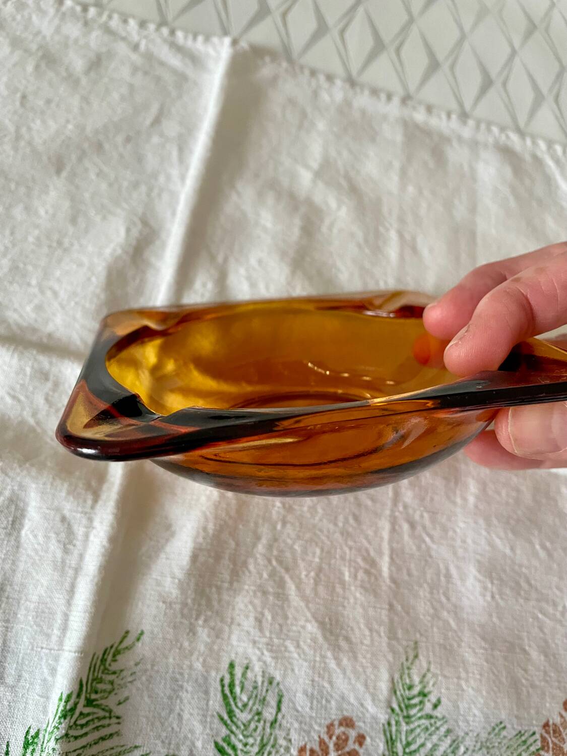 Vintage amber glass ashtray Duralex Saint Gobain