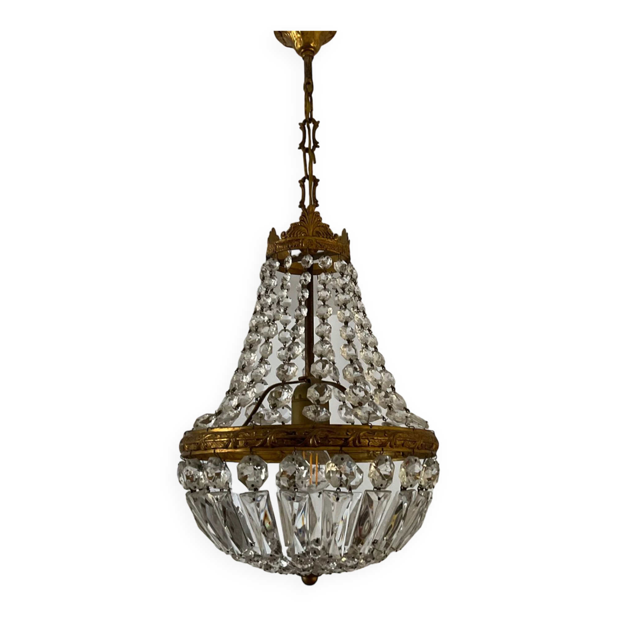 Lustre Montgolfière en bronze et pampilles