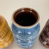 Set of Three Pottery Fat Lava Vases "Multi-Color" by Scheurich, Germany, 1970s