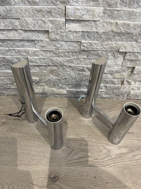 Pair of modernist 1970 stainless steel wall light
