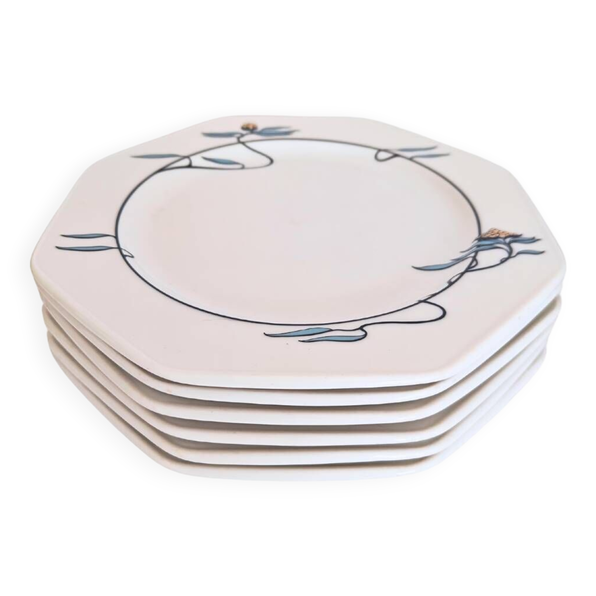 6 breakfast plates 'Hutschenreuther Germany' octagonal design 1980s