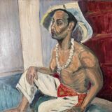 Portrait of a man interior scene by Pegeaud-Deva 20th oil on panel