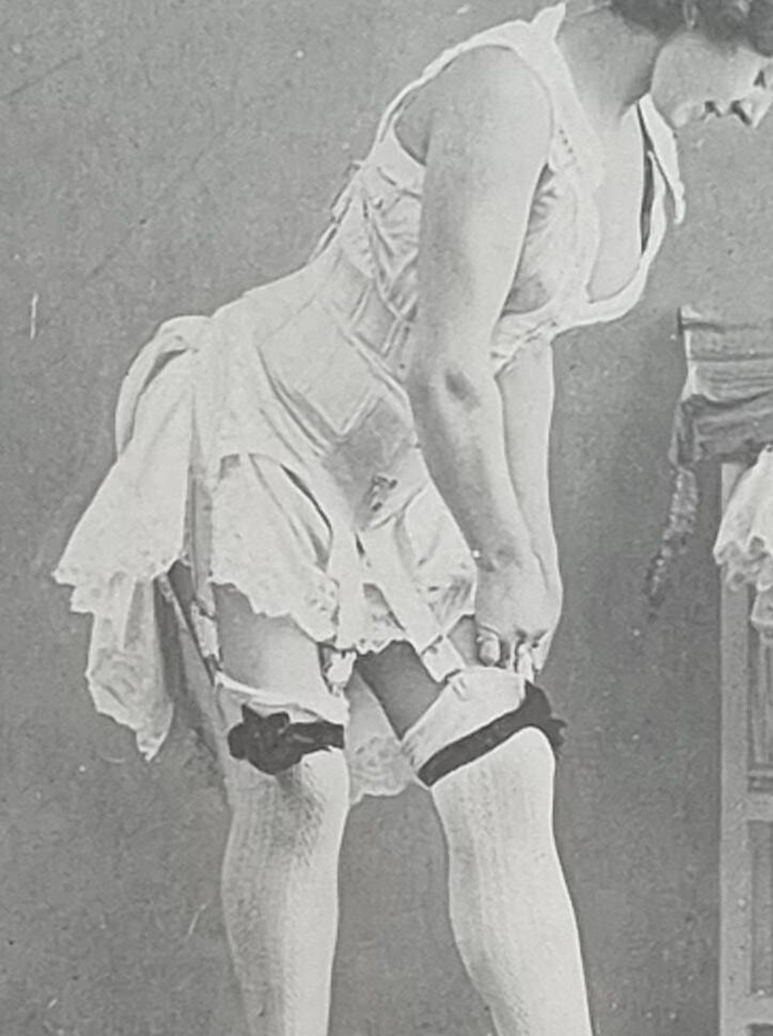 Original photogravure on glossy paper, Model in stockings and shoes 1900