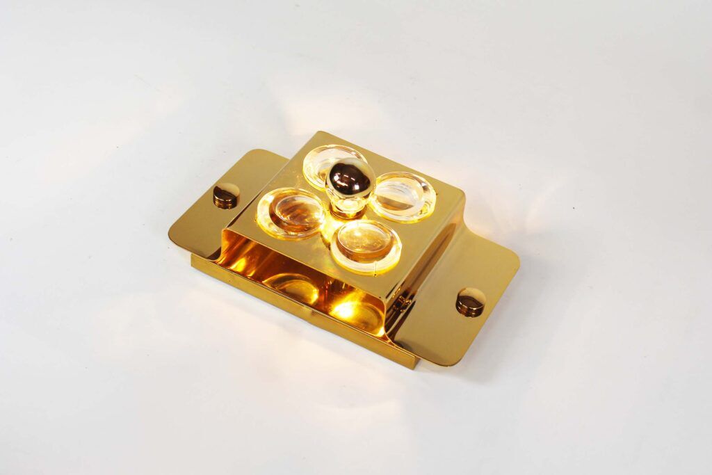 Polished brass and crystal glass wall lamp by Palwa, Germany 1960s