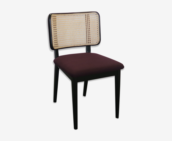 Chaise cannage noir sans accoudoir prune