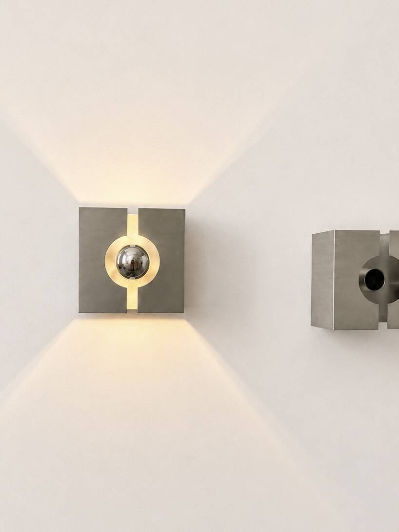Pair of vintage wall sconces, brushed metal, France, 1970.