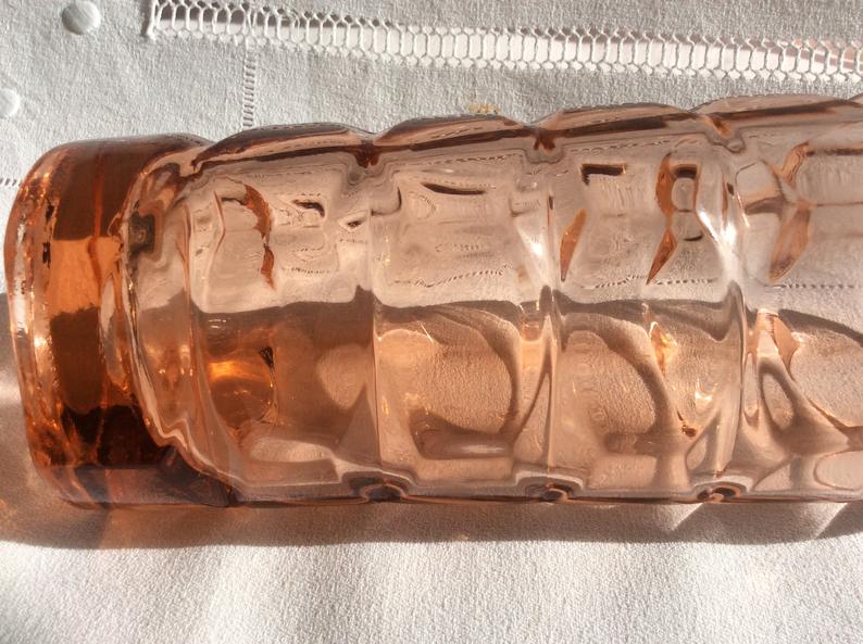 Vintage vase in pink-cut glass art deco Luminarc France