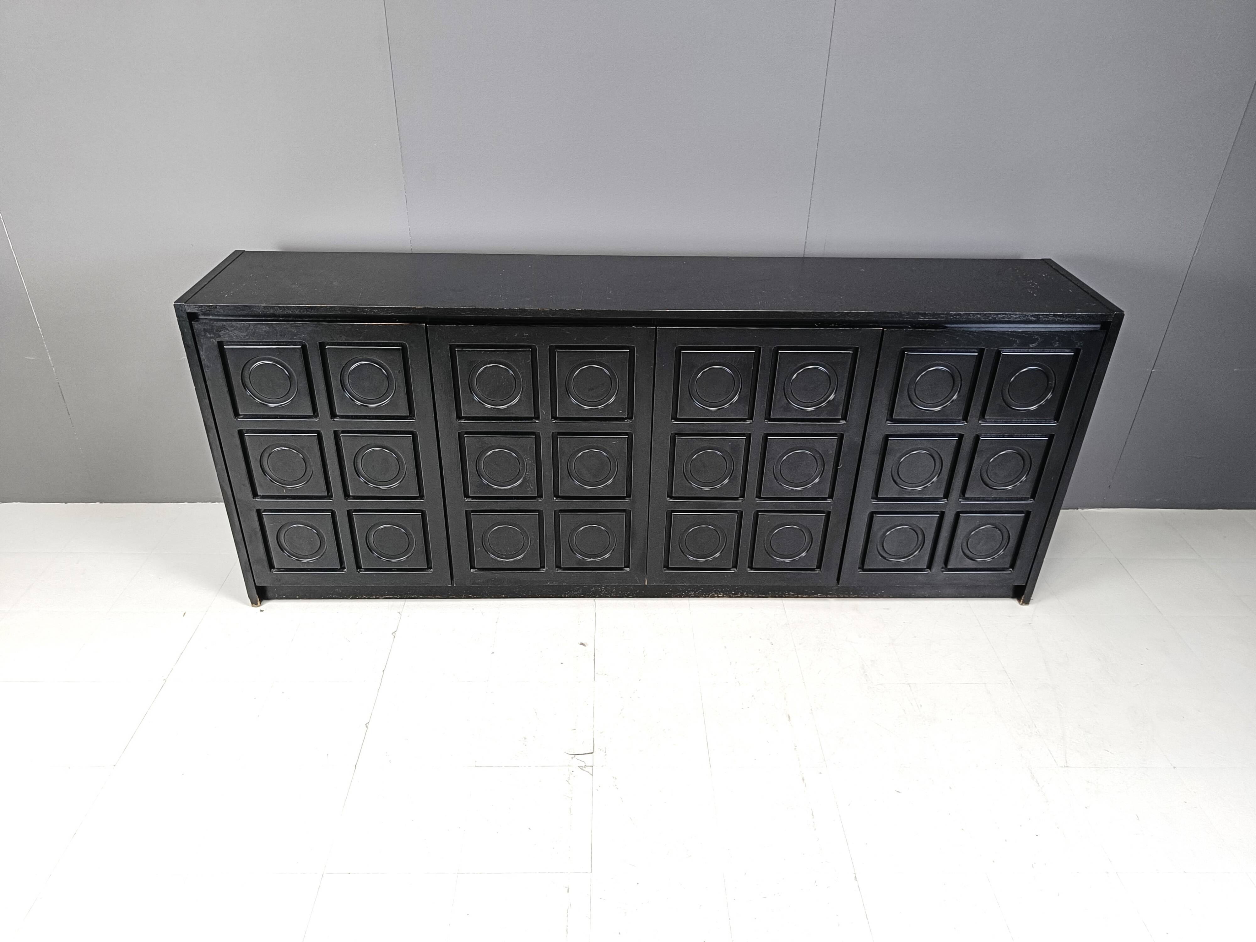 Black brutalist credenza, 1970s - vintage brutalist credenza - graphical brutalist credenza