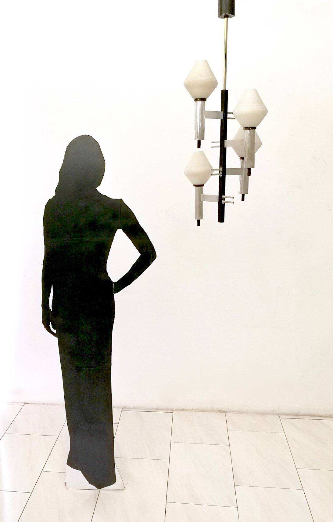 White Encased and Engraved Glass and Brass Chandelier