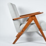 Vintage original armchair 1960s, totally restored, light grey fabric