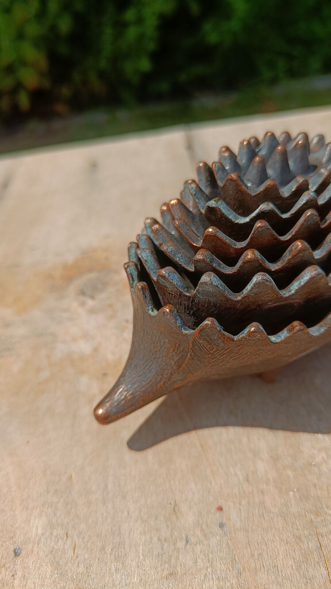 Vintage patinated metal hedgehog ashtrays – Greece