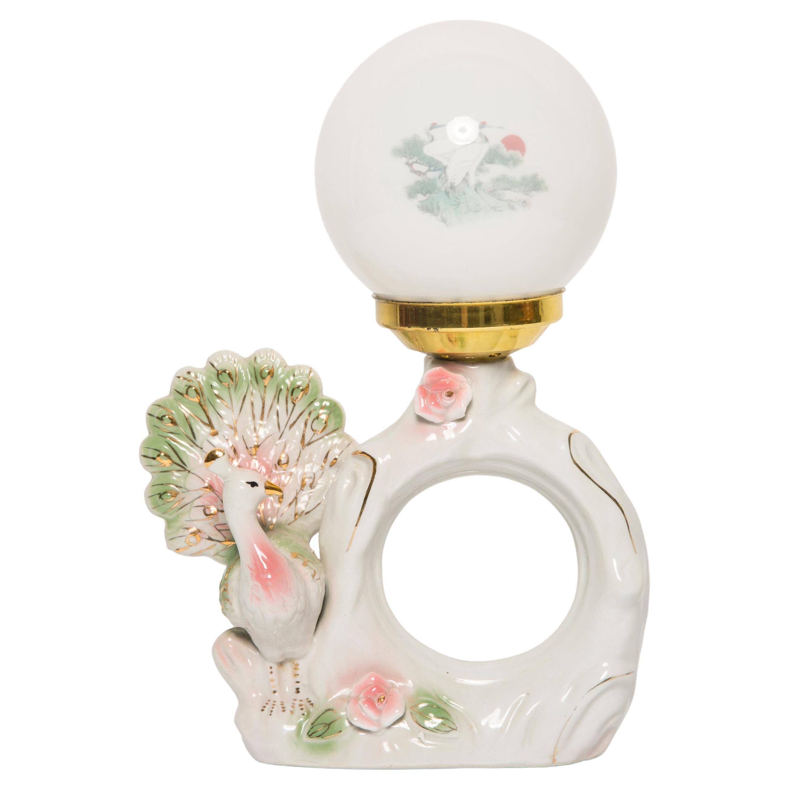 Mid-century white ceramic peacock table lamp, Europe, 1960s.
