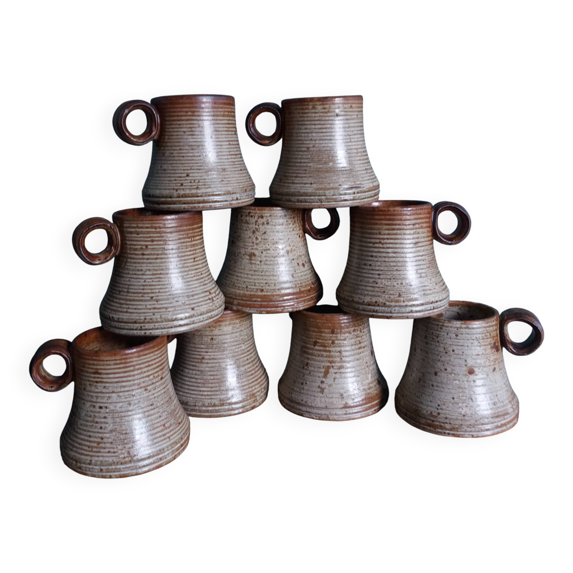 Tasses mugs en grès de Puisaye pyrité, Jean-Pierre Prud’homme
