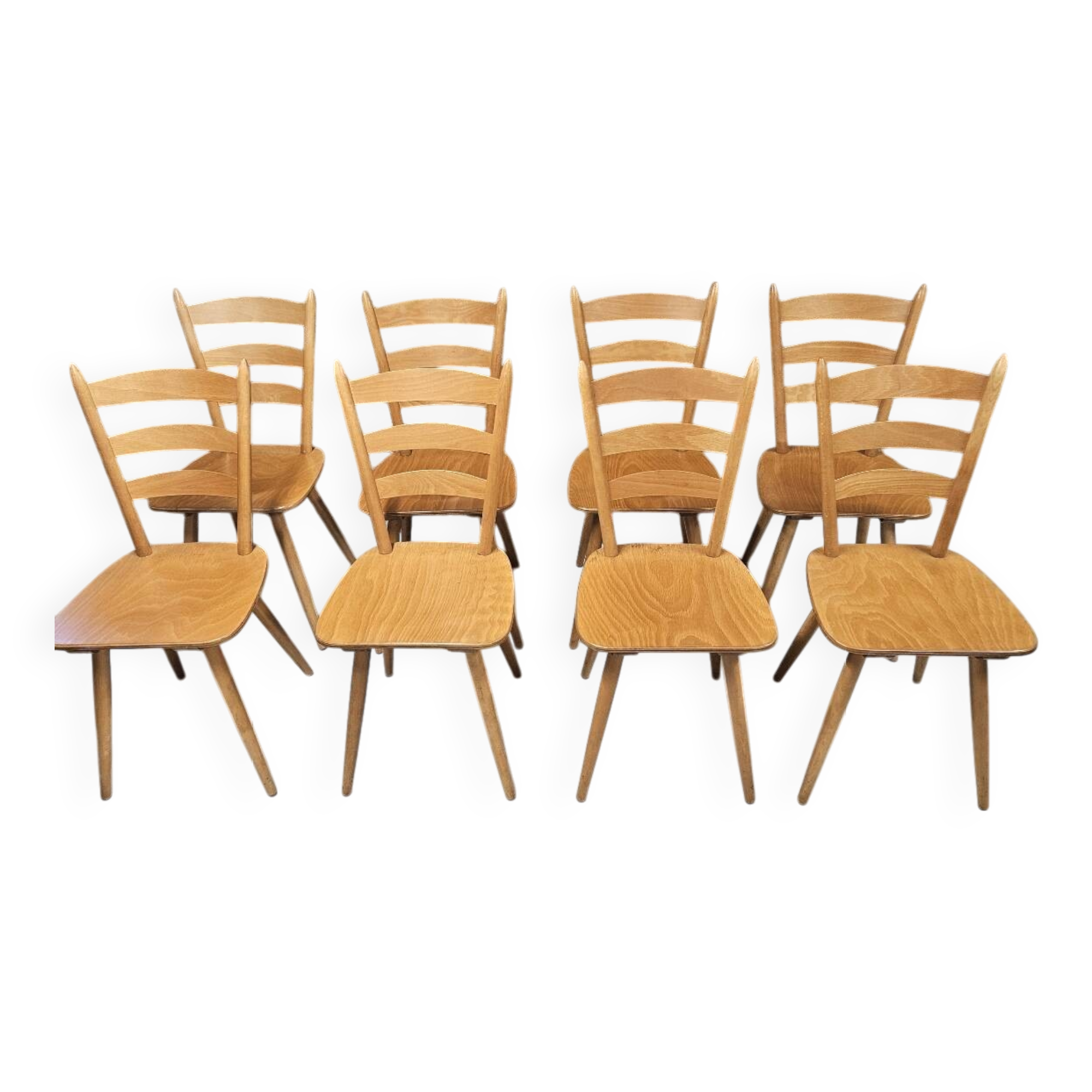 Lot of 8 country bistro chairs from the 1970s