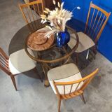 70's smoked glass and rattan table