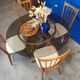 70s smoked glass and rattan table