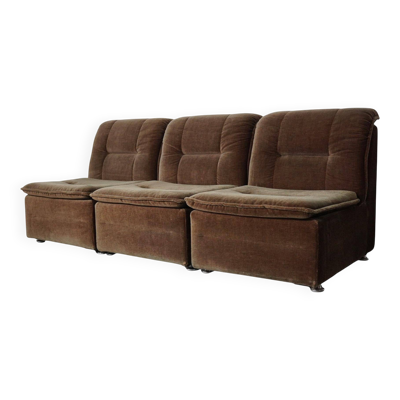 Canapé modulable vintage en velours marron/vert, 3 éléments