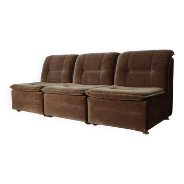 Vintage velvet brown / green modular sofa, 3-elements