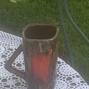6 enamelled ceramic mugs, red and brown, Vallauris, vintage and designer