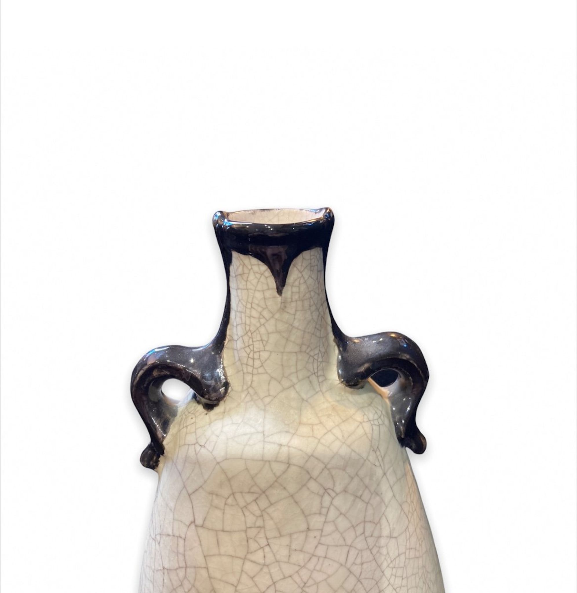 Vase pansu en céramique craquelée blanche art deco circa 1930