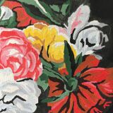 Tableau bouquet de fleurs sur fond noir et cadre vert