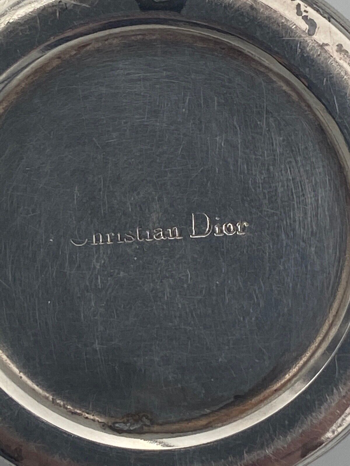 Christian dior silver metal box with cufflink decor socket