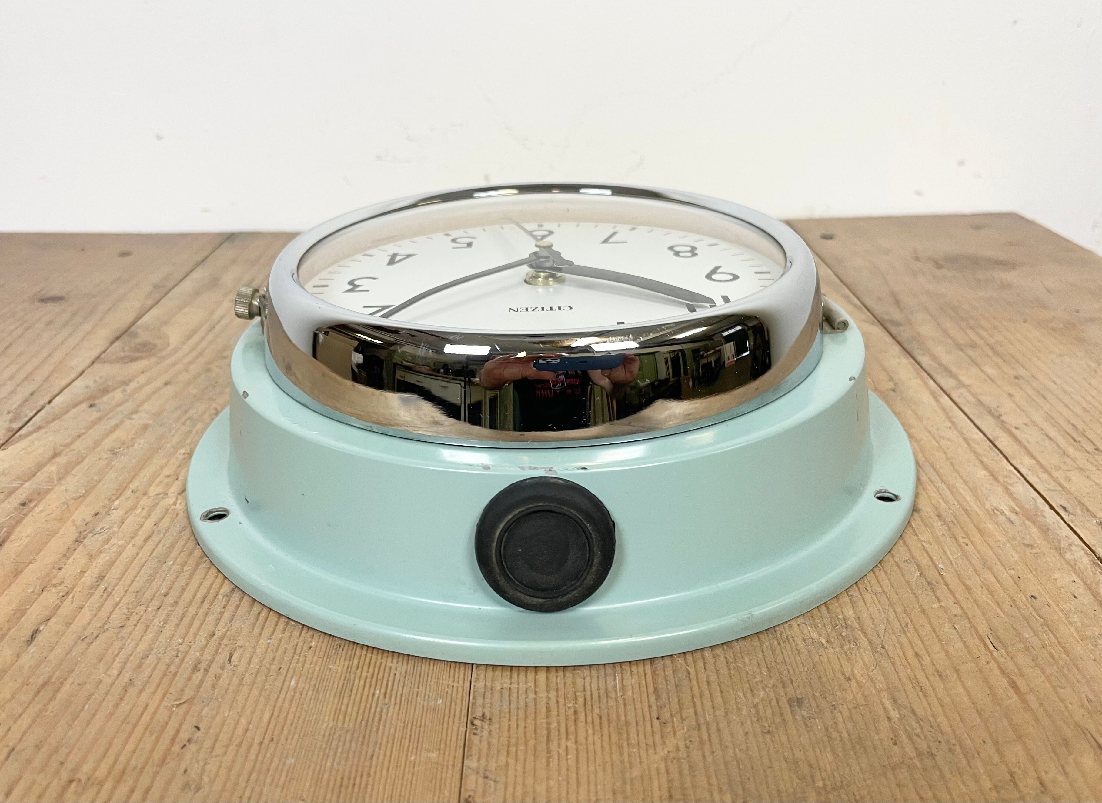 Vintage blue citizen navy wall clock, 1970s