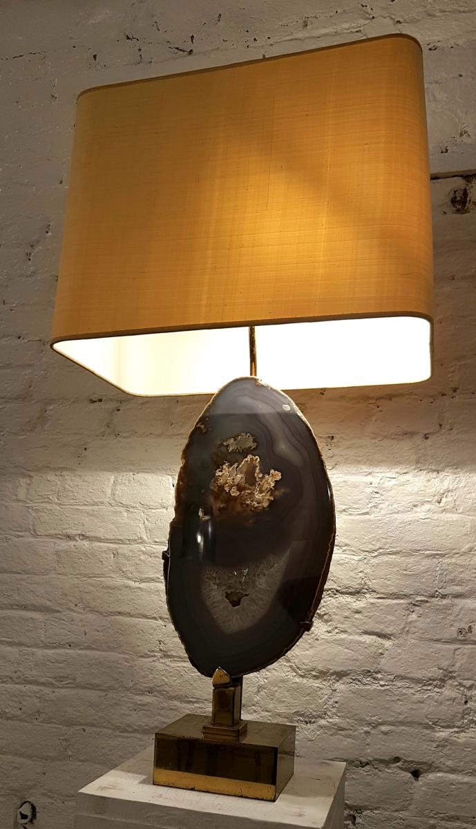 Gilded brass and agate desk lamp by Willy Daro 1980s