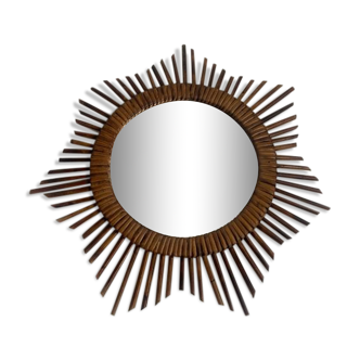 Vintage rattan sun mirror