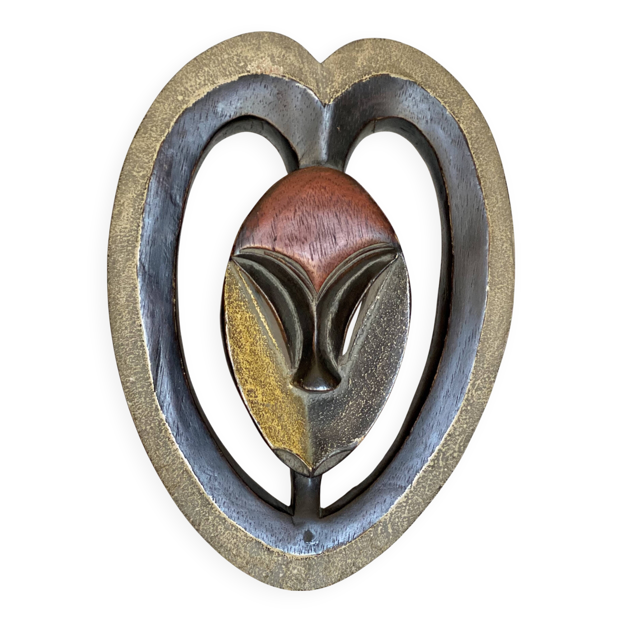 Masque africain bois sculpté polychrome