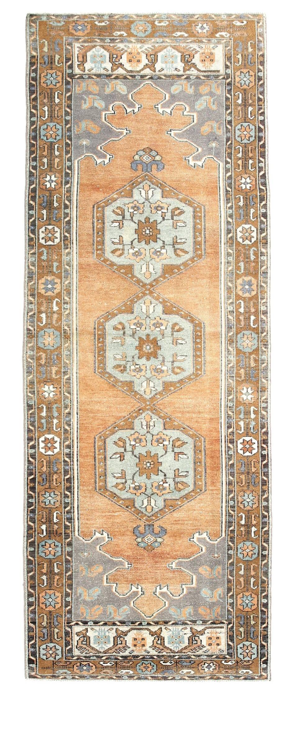 Tapis de couloir vintage vert et orange