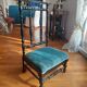 Antique prie-dieu chair in twisted black wood and blue velvet seat