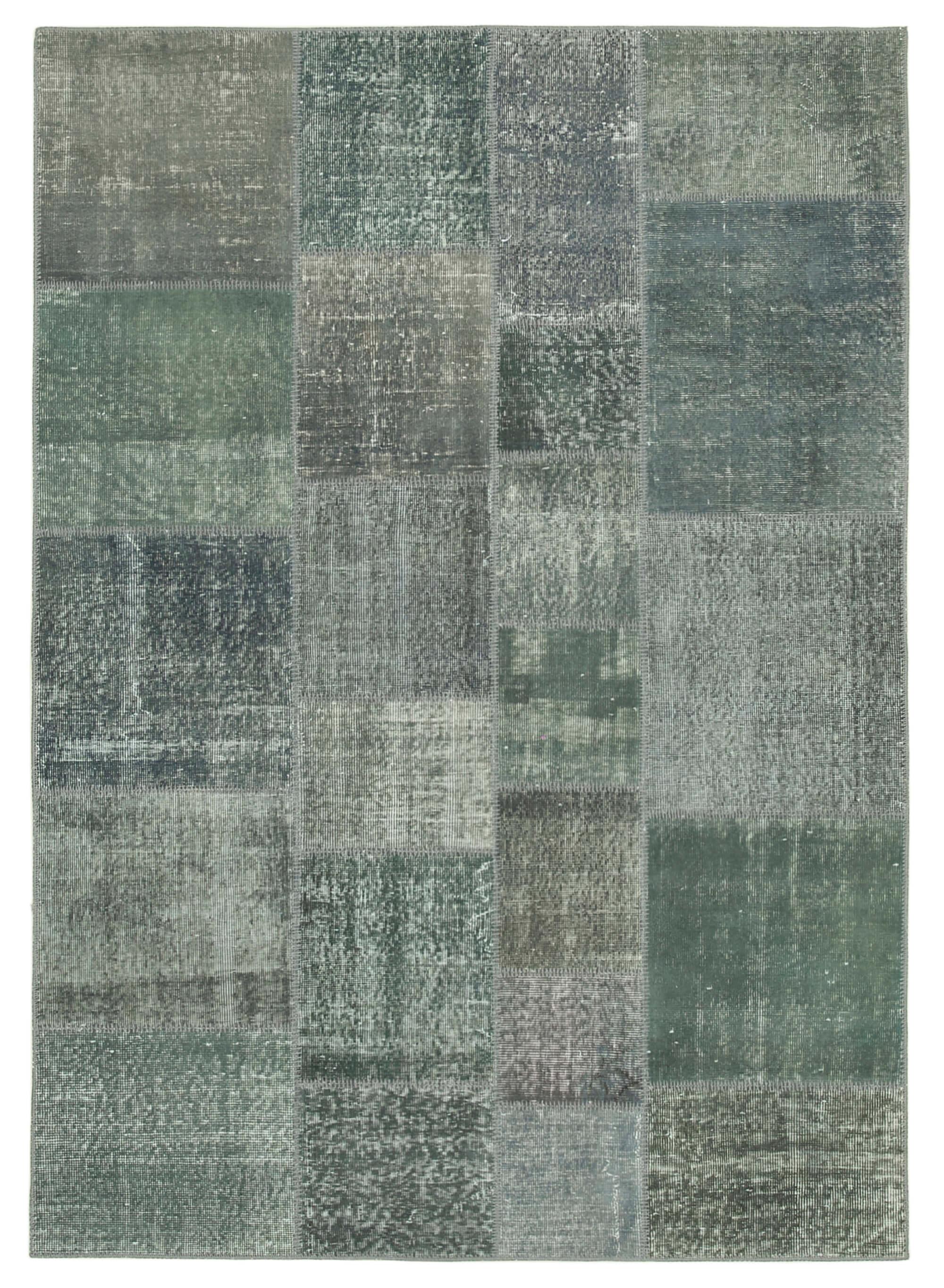 Handwoven oriental overdyed 170 cm x 240 cm grey patchwork carpet