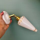 Vintage tulip wall lamp in white opaline with gold trim