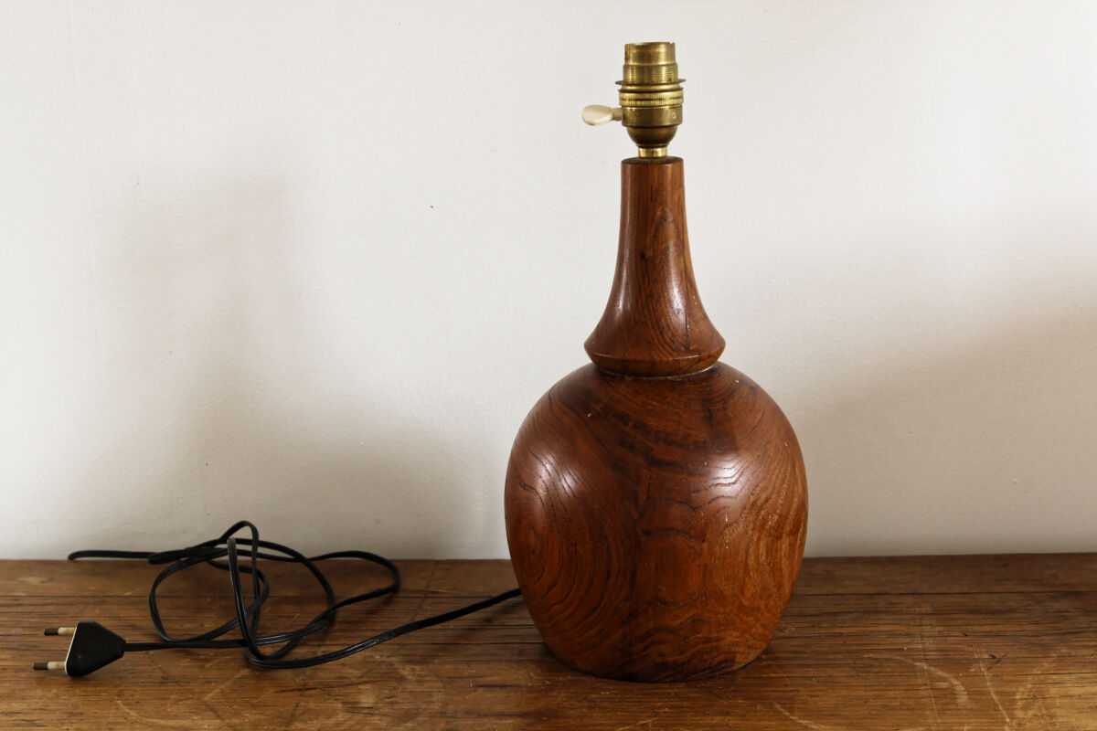 Turned wooden lamp foot signed