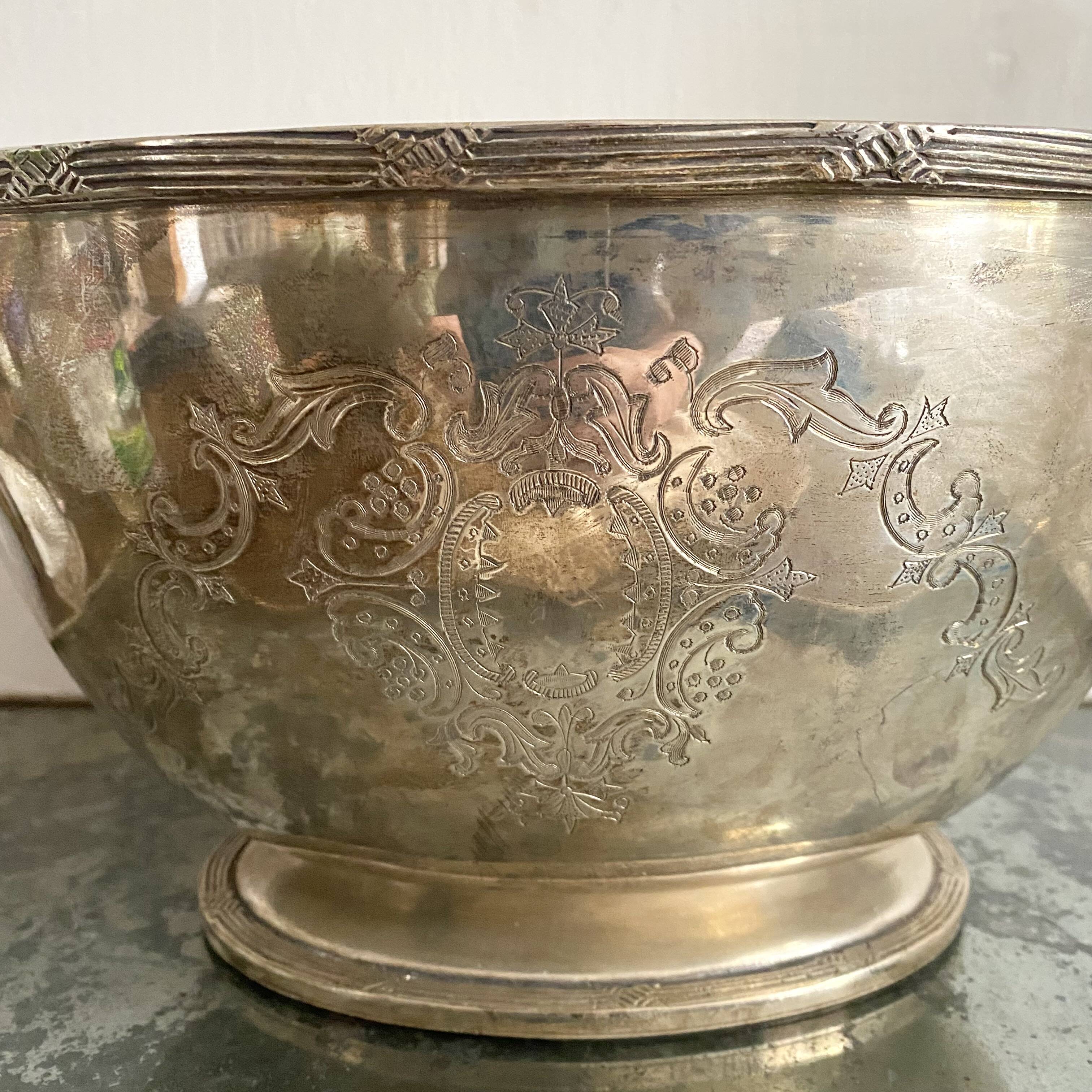 Champagne bucket, engraved silver cooler