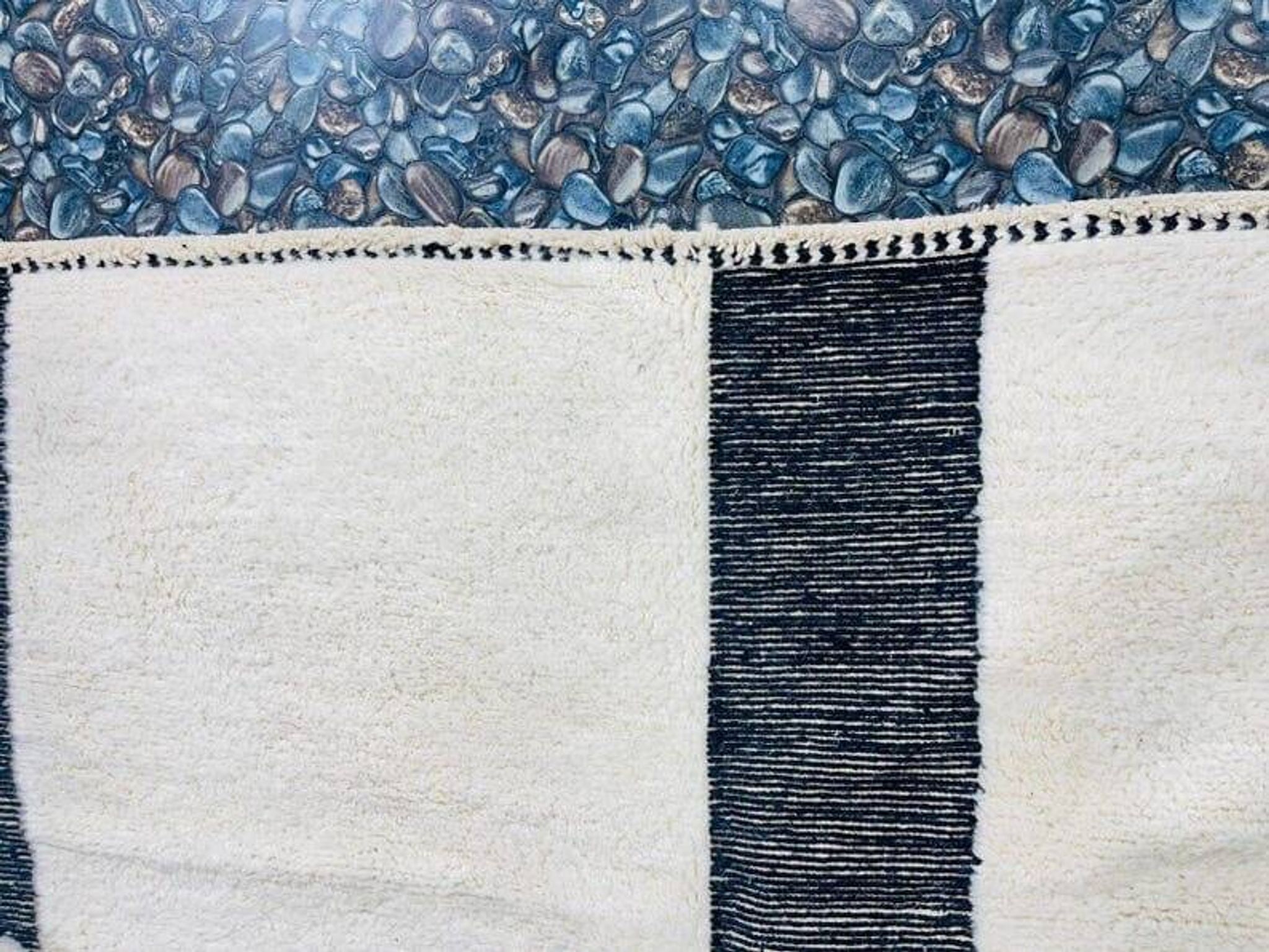 Handmade white and black Berber rug