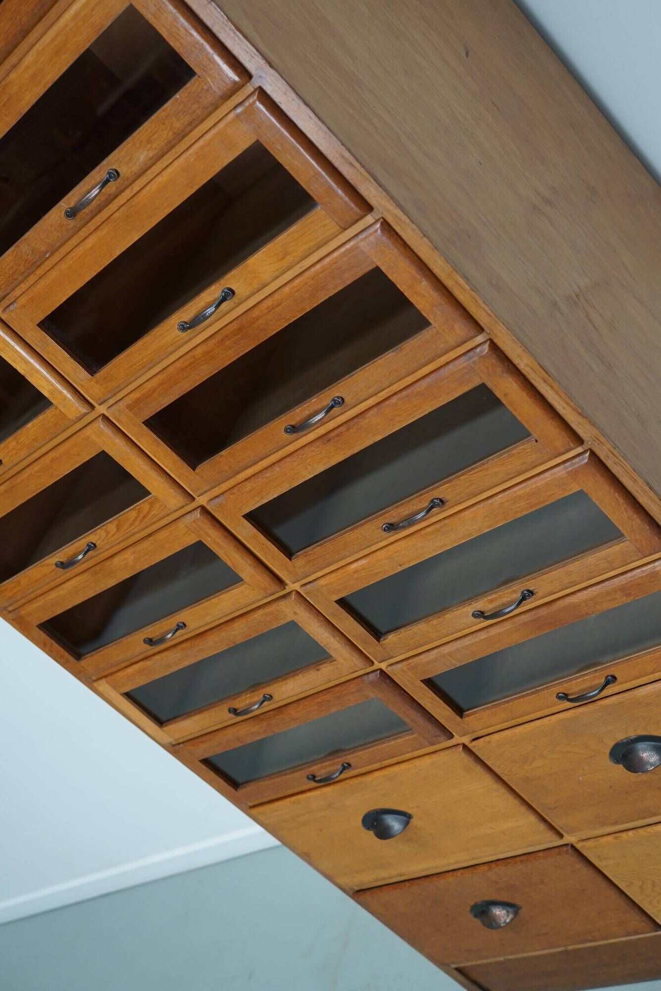 English Haberdashery Shop Cabinet with Glass Fronted Drawers, Circa 1930s