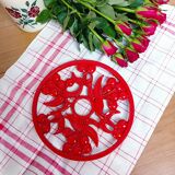 Red cast iron table mat, cherry décor
