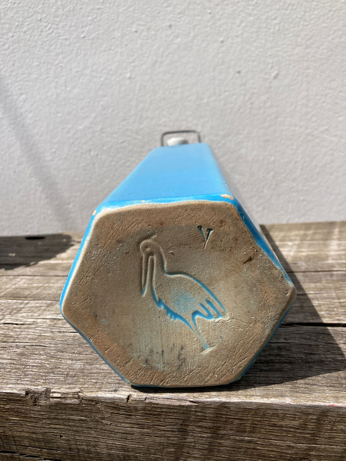 Glazed stoneware bottle signed turquoise blue