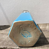 Glazed stoneware bottle signed turquoise blue