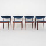 Ensemble de quatre chaises de salle à manger en palissandre et velours par Topform, Pays-Bas des années 1950