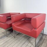 Vintage 1970s round metal and smoked glass table