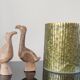 Two vintage birds in carved stone - Brutalist style / pop art