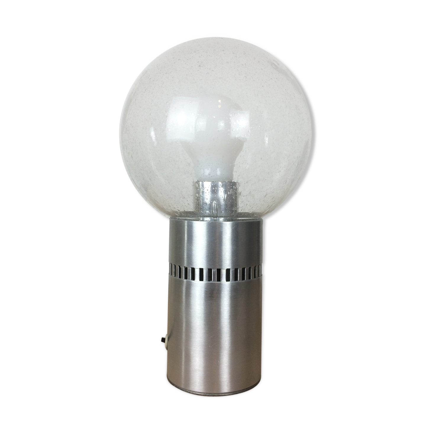 70's globe lamp brushed aluminum and bubbled glass, space age